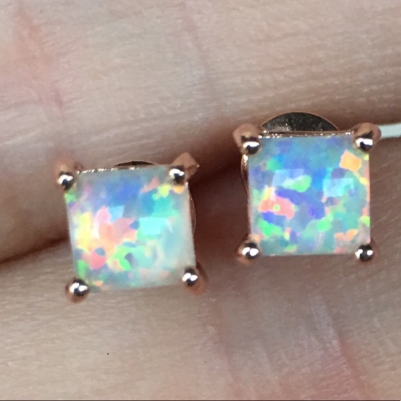 Jewelry - NEW Natural Opal Rose Gold Stud Earrings